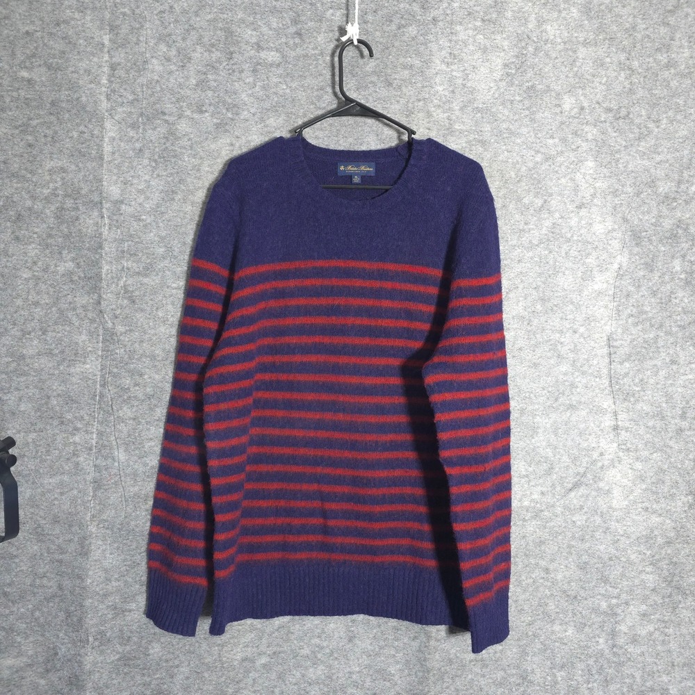 Brooks Brothers Striped Wool Sweater Men XL Purple Red Crewneck Ribbed Knit 100%
